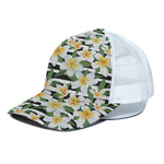 Plumeria Flower Striped Pattern Print White Mesh Trucker Cap