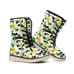 Plumeria Flower Striped Pattern Print Winter Boots
