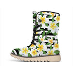 Plumeria Flower Striped Pattern Print Winter Boots