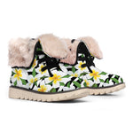 Plumeria Flower Striped Pattern Print Winter Boots