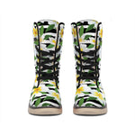 Plumeria Flower Striped Pattern Print Winter Boots