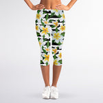 Plumeria Flower Striped Pattern Print Women's Capri Leggings