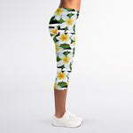Plumeria Flower Striped Pattern Print Women's Capri Leggings
