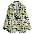 Plumeria Flower Striped Pattern Print Women's Cotton Blazer