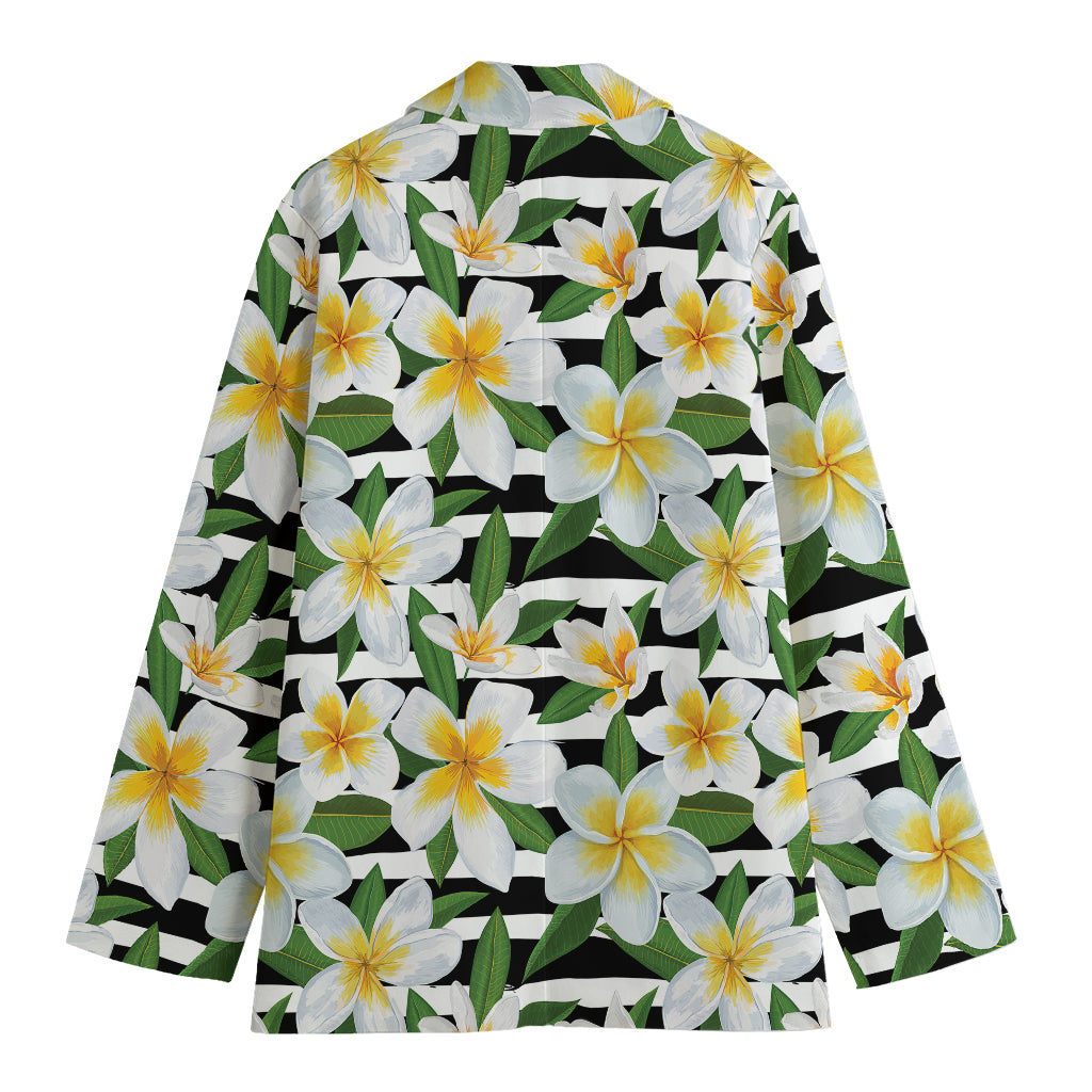 Plumeria Flower Striped Pattern Print Women's Cotton Blazer
