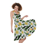 Plumeria Flower Striped Pattern Print Women's Sleeveless Dress
