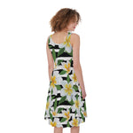 Plumeria Flower Striped Pattern Print Women's Sleeveless Dress