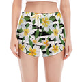 Plumeria Flower Striped Pattern Print Women's Split Running Shorts