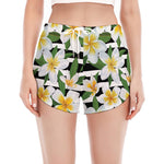 Plumeria Flower Striped Pattern Print Women's Split Running Shorts
