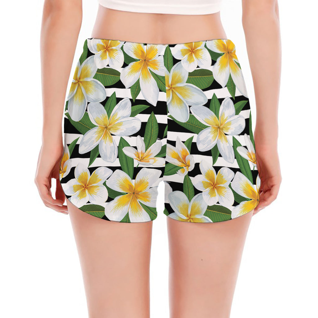 Plumeria Flower Striped Pattern Print Women's Split Running Shorts