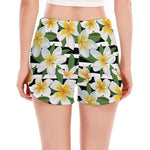 Plumeria Flower Striped Pattern Print Women's Split Running Shorts