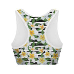 Plumeria Flower Striped Pattern Print Women's Sports Bra