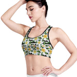Plumeria Flower Striped Pattern Print Women's Sports Bra
