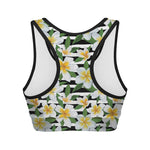 Plumeria Flower Striped Pattern Print Women's Sports Bra
