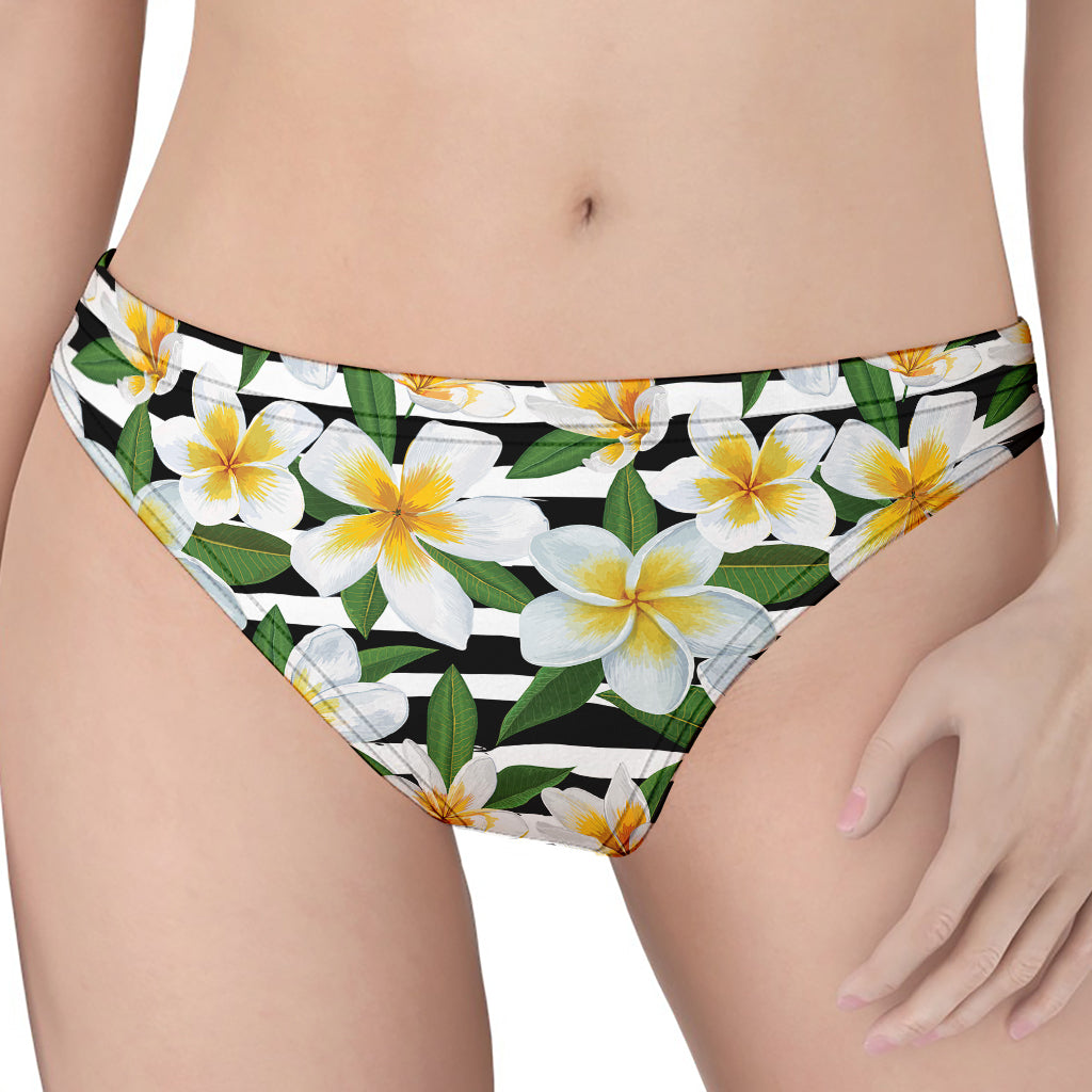 Plumeria Flower Striped Pattern Print Women's Thong