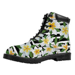 Plumeria Flower Striped Pattern Print Work Boots