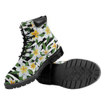 Plumeria Flower Striped Pattern Print Work Boots