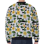 Plumeria Flower Striped Pattern Print Zip Sleeve Bomber Jacket