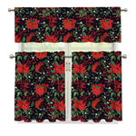 Poinsettia Flower Pattern Print 3 Piece Kitchen Curtains