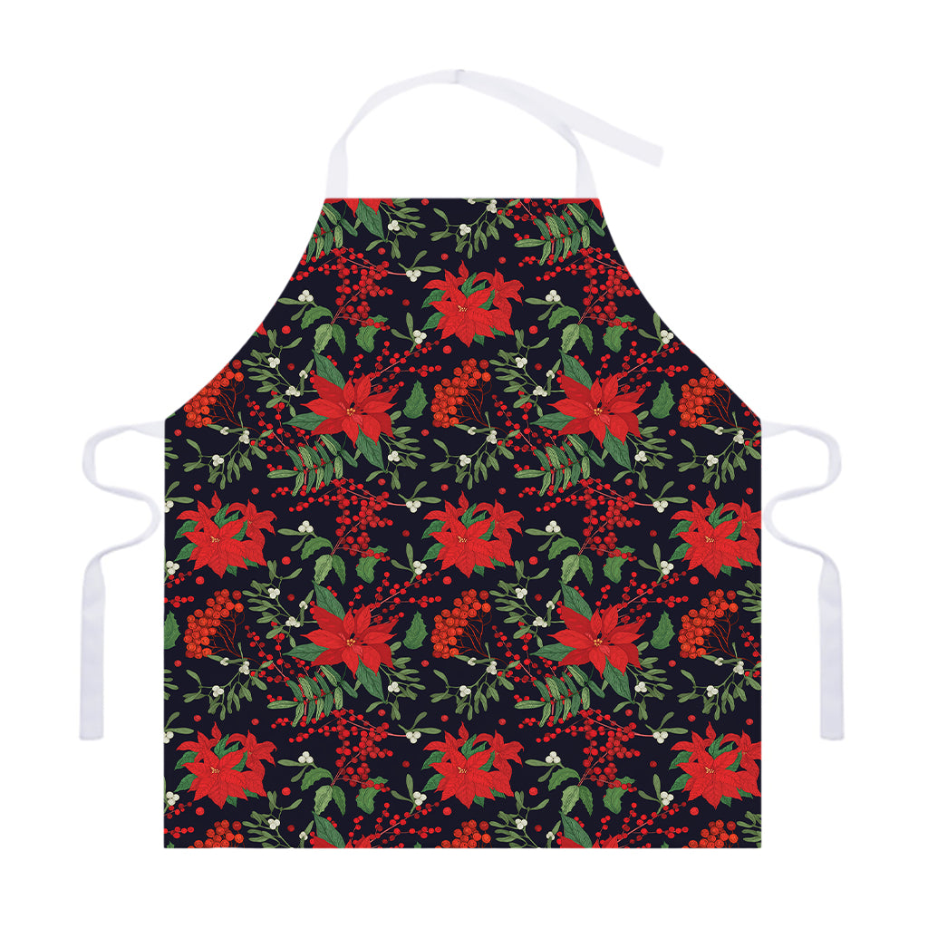 Poinsettia Flower Pattern Print Adjustable Apron