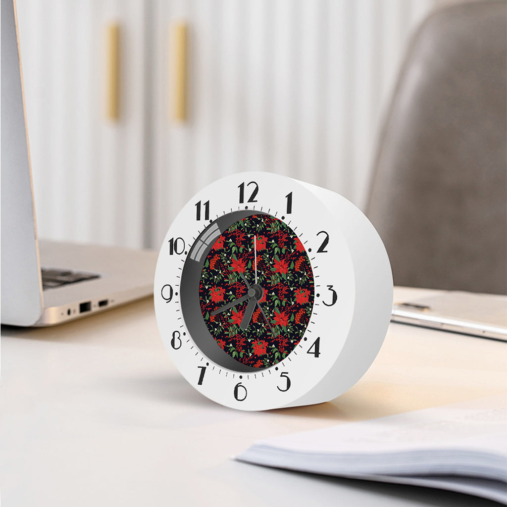Poinsettia Flower Pattern Print Alarm Clock