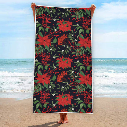 Poinsettia Flower Pattern Print Beach Towel