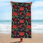 Poinsettia Flower Pattern Print Beach Towel