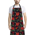 Poinsettia Flower Pattern Print Bib Apron With Pocket