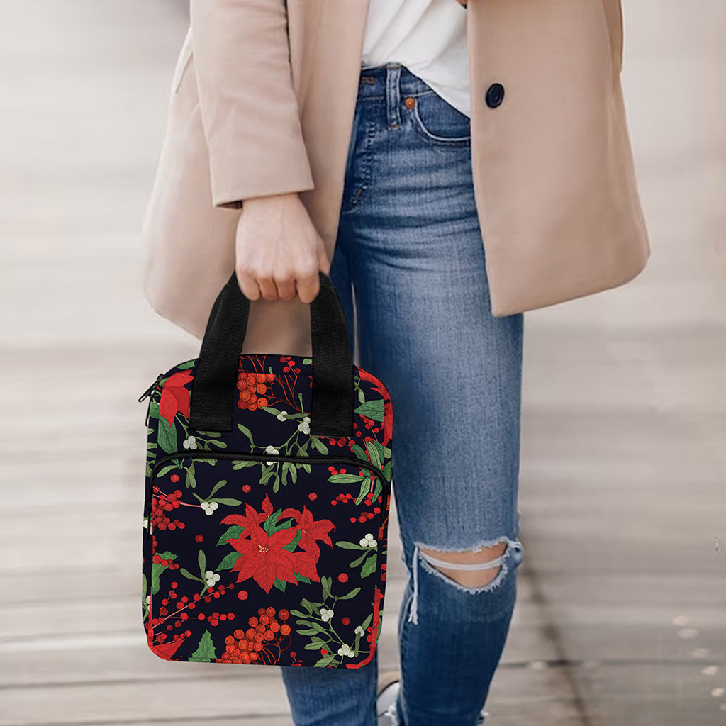 Poinsettia Flower Pattern Print Bible Tote Bag