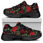 Poinsettia Flower Pattern Print Black Chunky Shoes