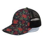 Poinsettia Flower Pattern Print Black Mesh Trucker Cap