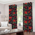 Poinsettia Flower Pattern Print Dimout Grommet Curtains