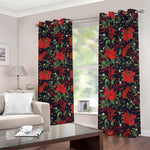 Poinsettia Flower Pattern Print Blackout Grommet Curtains