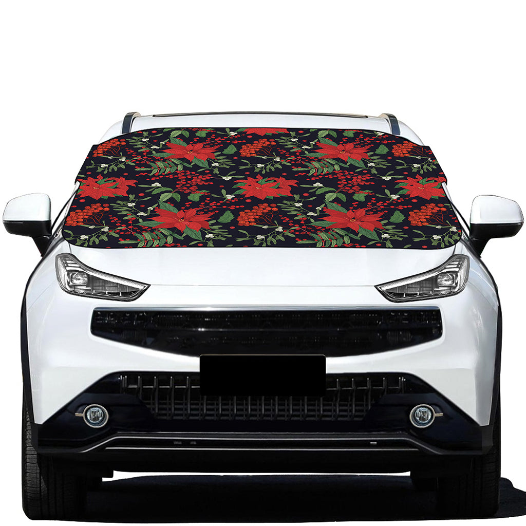 Poinsettia Flower Pattern Print Car Windshield Snow Cover