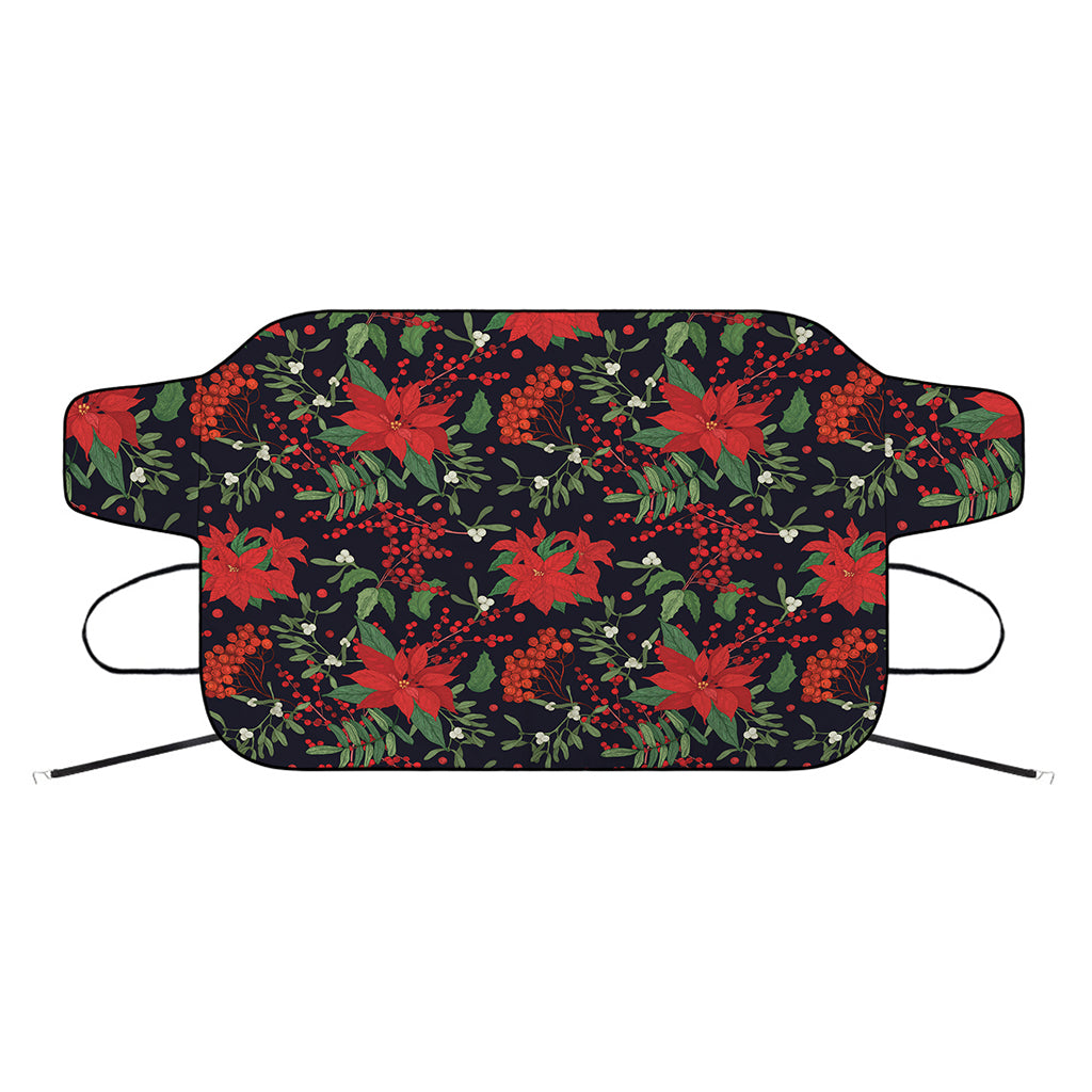 Poinsettia Flower Pattern Print Car Windshield Snow Cover