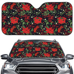 Poinsettia Flower Pattern Print Car Windshield Sun Shade