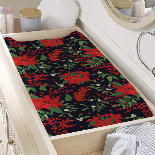 Poinsettia Flower Pattern Print Changing Pad Cover