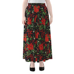 Poinsettia Flower Pattern Print Chiffon Maxi Skirt