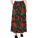 Poinsettia Flower Pattern Print Chiffon Maxi Skirt