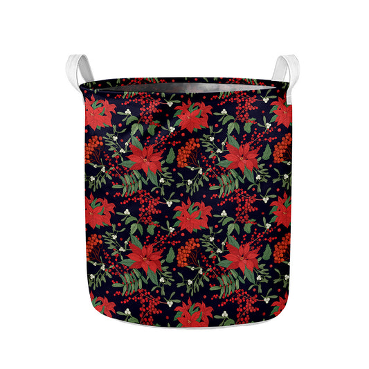 Poinsettia Flower Pattern Print Collapsible Laundry Basket