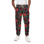 Poinsettia Flower Pattern Print Cotton Pants