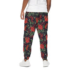 Poinsettia Flower Pattern Print Cotton Pants