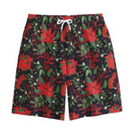Poinsettia Flower Pattern Print Cotton Shorts