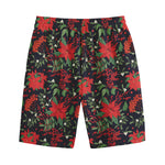 Poinsettia Flower Pattern Print Cotton Shorts