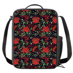 Poinsettia Flower Pattern Print Crossbody Lunch Bag