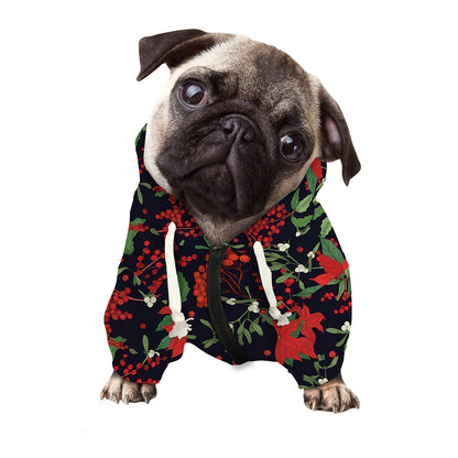 Poinsettia Flower Pattern Print Dog Zip Up Hoodie