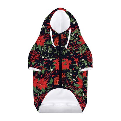 Poinsettia Flower Pattern Print Dog Zip Up Hoodie