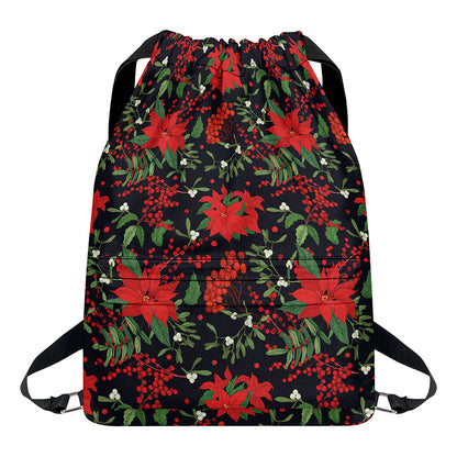 Poinsettia Flower Pattern Print Drawstring Backpack