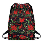 Poinsettia Flower Pattern Print Drawstring Backpack