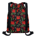 Poinsettia Flower Pattern Print Drawstring Backpack